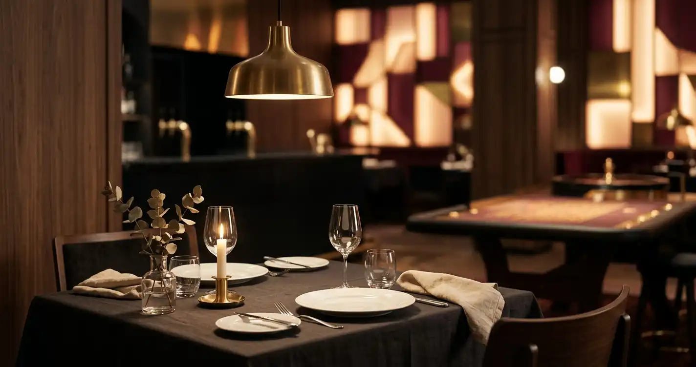 Middag på restaurant som del af en aften på et fysisk casino