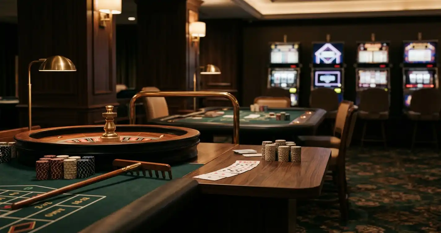 Roulette, kortspil og spilleautomater i et fysisk casinorum
